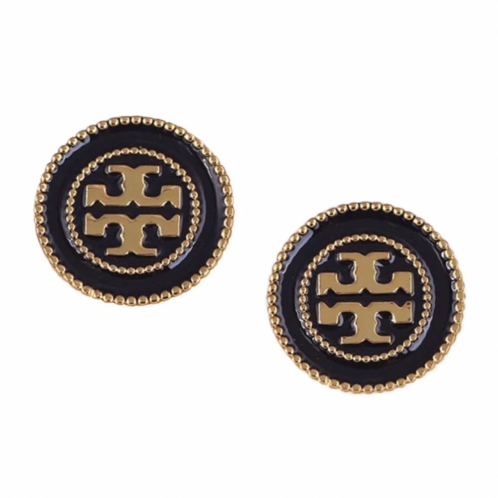 Tory Burch Milgrain Logo Stud Earrings - black
